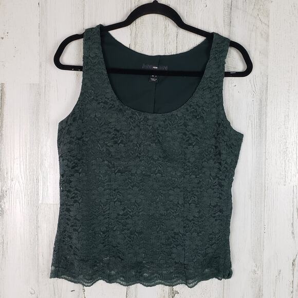 H&M Deep Forest Green Lined Lace Sleeveless Scoop Neck Top Women's Size 8 - Picture 1 of 11